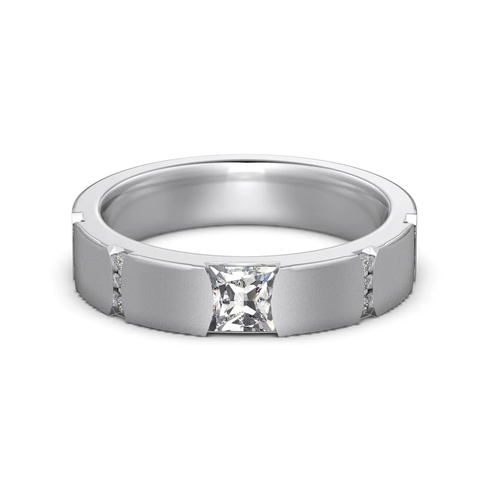 S925 Sterling Silver Brushed Couple Ring Inlaid Square Zircon - Dy121209Swwh