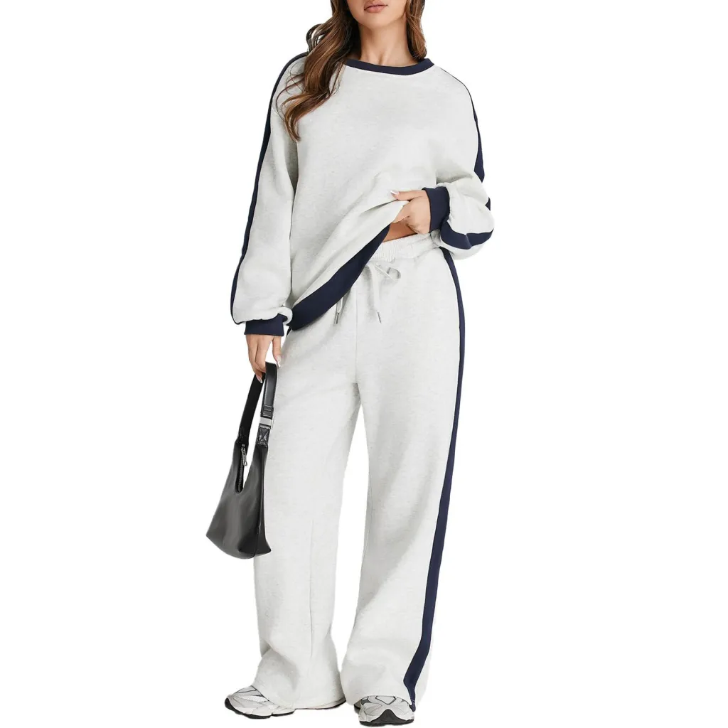 Leisure Simple Graceful Color Matching Long Sleeve Loose Commute Style Base Pullover Sweatshirt And Sweatpants - Tz70646Yen4-Xl