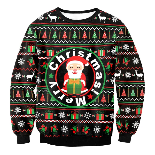 Women's Santa Claus Elk Long Sleeve Round Neck Loose Sweatshirt Swys019 L - Shop at LoveMi