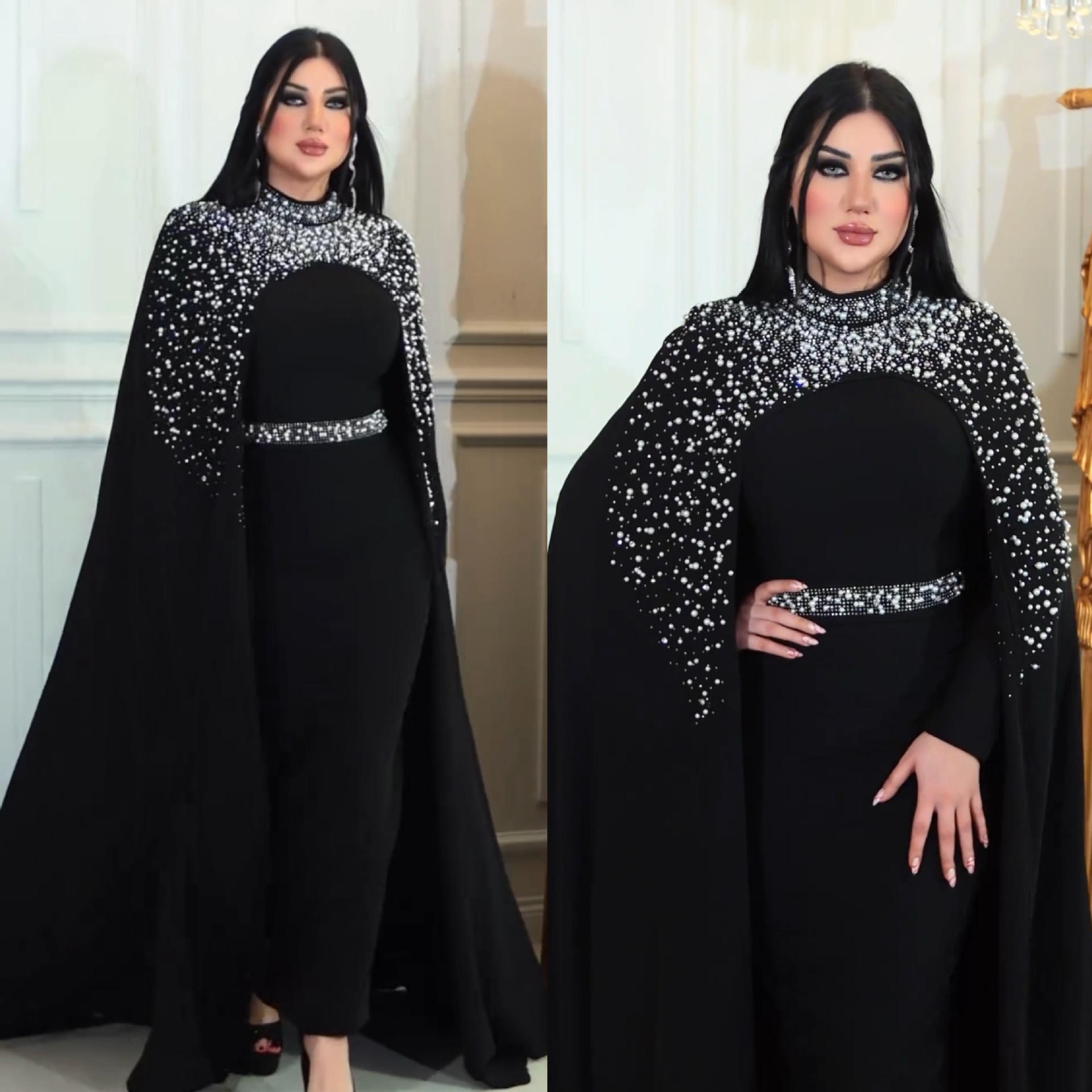 Middle East Muslim Rhinestone Beaded Heavy Industry Two-piece Suit Dress Robe
