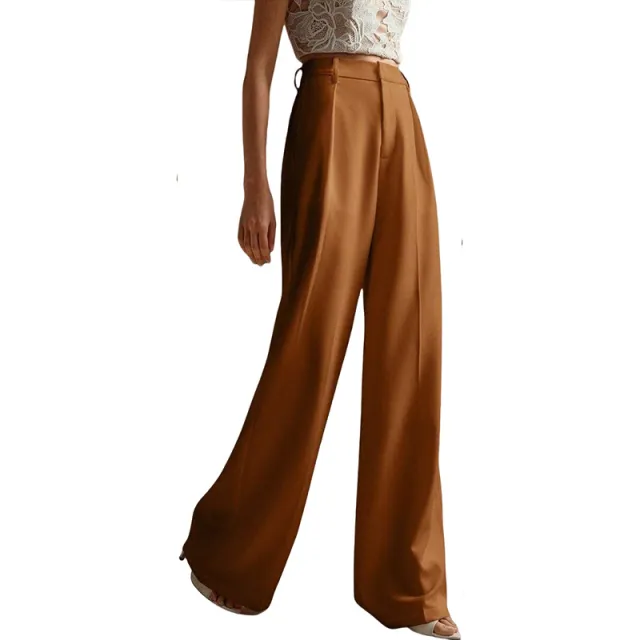 Women's Casual Loose Straight Business Commute Wide Leg Pants Caramel Color Xl - Shop at LoveMi