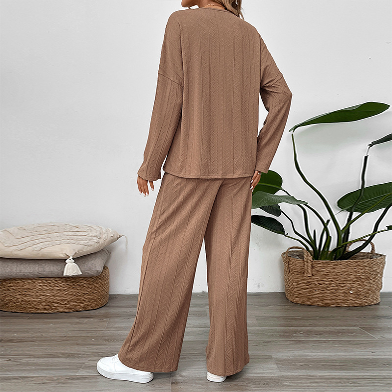 Casual Buckle Texture Fabric Solid Color Wide-leg Pants Suit - Image 3