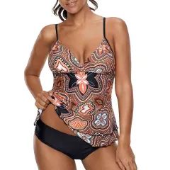 Women's Split Swimsuit Conservative Tankini - Orange - View 1