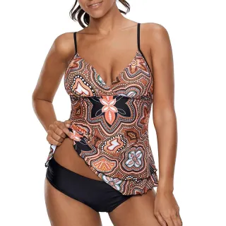 Women's Split Swimsuit Conservative Tankini - Orange