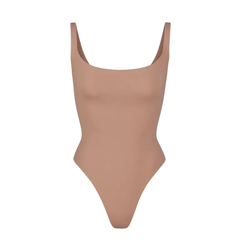 Double-layer High Elastic Fabric Belly Contracting Jumpsuit Sling Corset - Skin Color-S