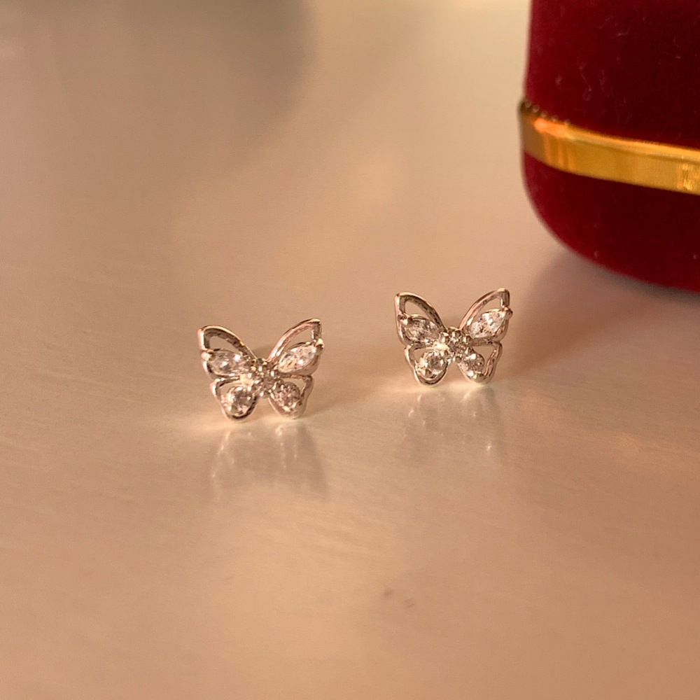 Zircon Butterfly Studs Women's Sterling Silver Fashion Simple