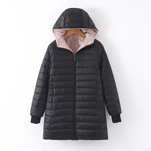 Autumn And Winter New Mid length Waterproof Hooded Slim Fit Fleece Lined Coat Warm Berber Fleece Top Women's Coat Black - Shop at LoveMi
