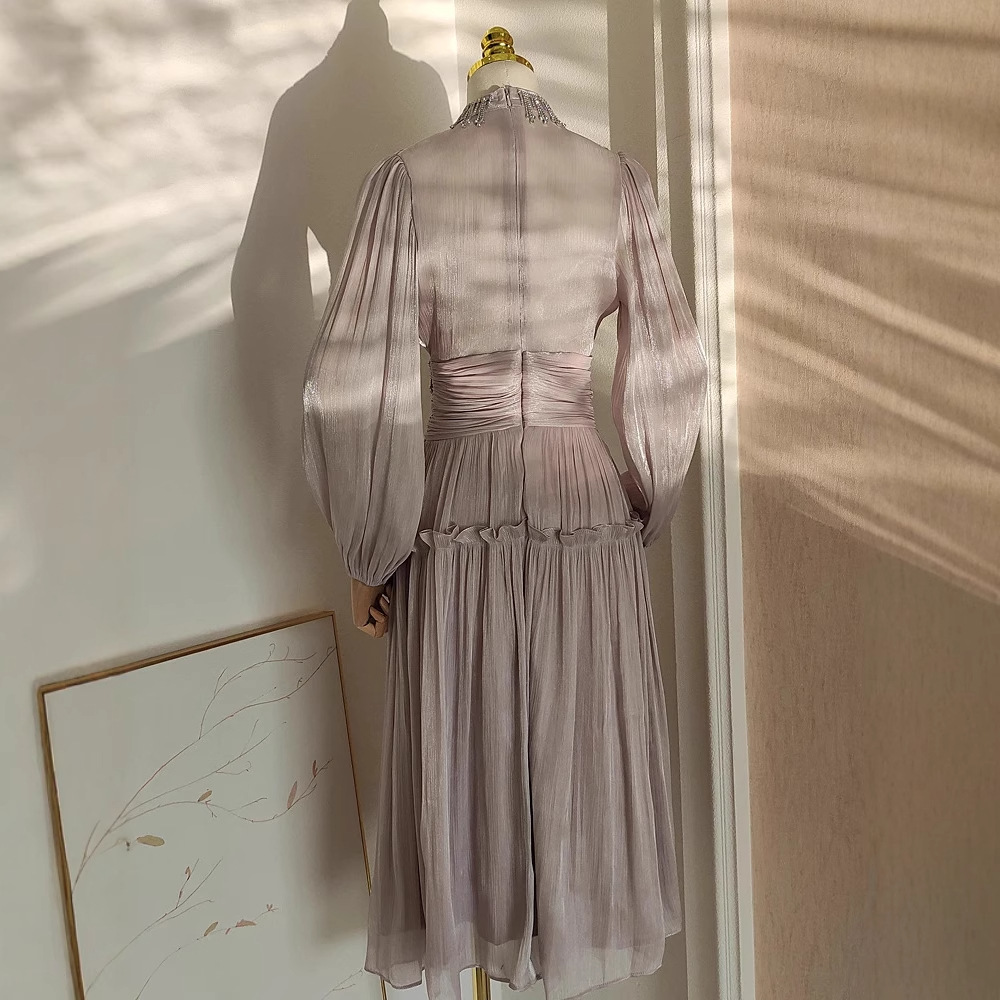 Tassel Diamond Decorations Design Pleated Waist Tight Dress