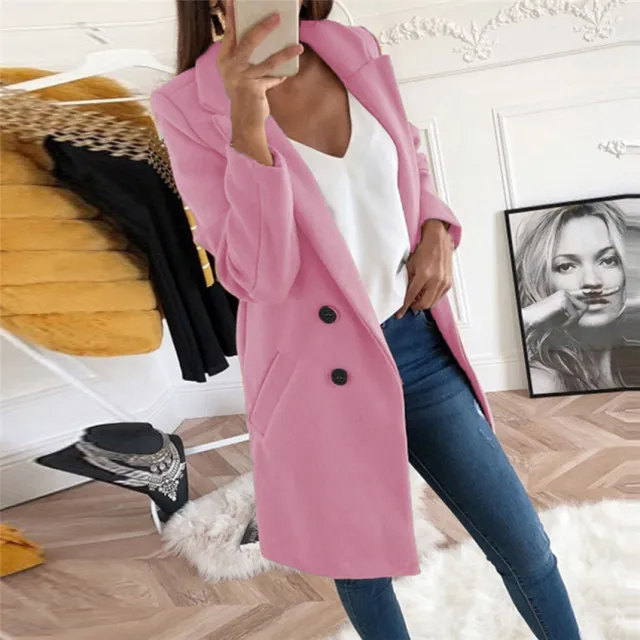 Solid Color Polo Collar Mid length Button Woolen Coat Pink - Shop at LoveMi