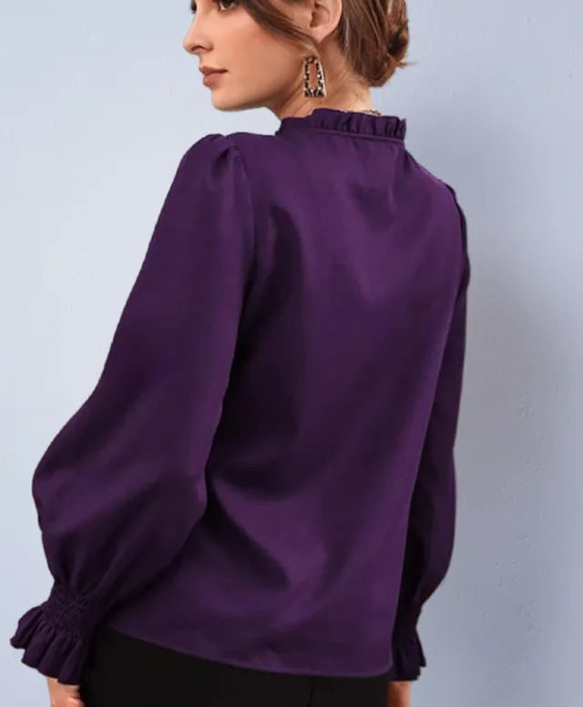European And American Women's Clothing Faux Silk Blouse Purple - Shop at LoveMi