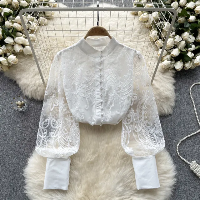French Vintage Style Sense Of Puff Sleeve Shirt White - Shop at LoveMi