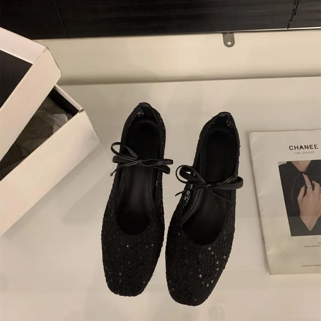 Spring Mesh Breathable Square Toe Mary Jane Pumps - Black