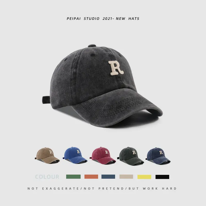 Washed Letter R Stick Ball Cap Casual