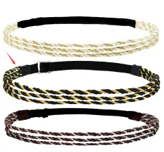 Adjustable Elastic Woven Headband Three Strands Twisted Gold Silver - Black Gold Twist - View 1