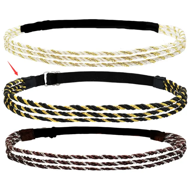 Adjustable Elastic Woven Headband Three Strands Twisted Gold Silver Black Gold Twist - Shop at LoveMi
