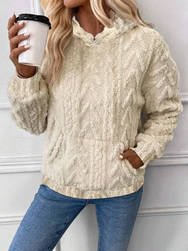 Women's Pullover Jacquard Hooded Loose Fleece Sweatshirt Light Yellow - Shop at LoveMi