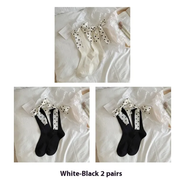 Thin Pure Cotton Polka Dot Bow Socks Women Average Size - Shop at LoveMi