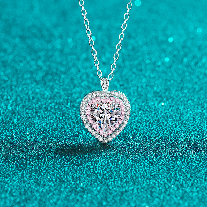 925 Sterling Silver Necklace Heart Bag Moissanite Pendant