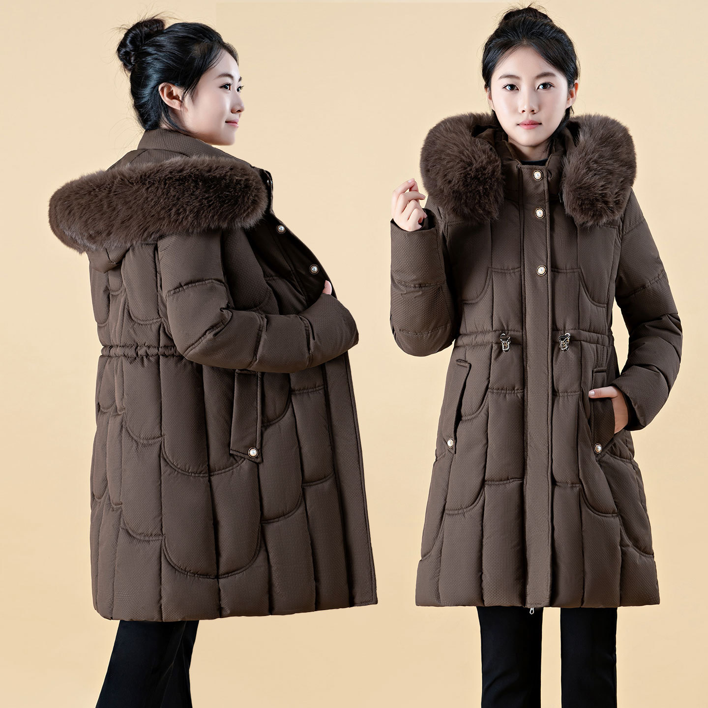 Womens Mid-Length, Loose-Fit Down Padded Jacket - Image 1