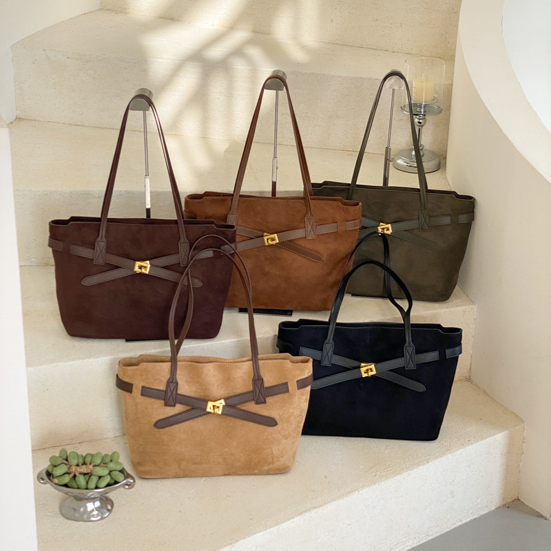 Vintage Suede Patchwork Large Shoulder Tote Bag