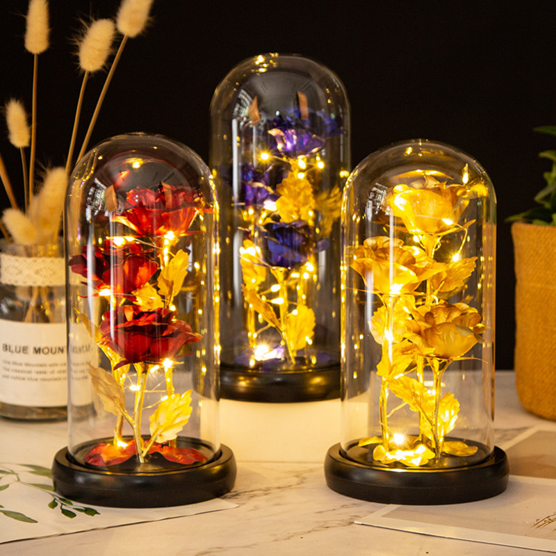 Three Glass-domed Gold-leaf Rose Ornaments