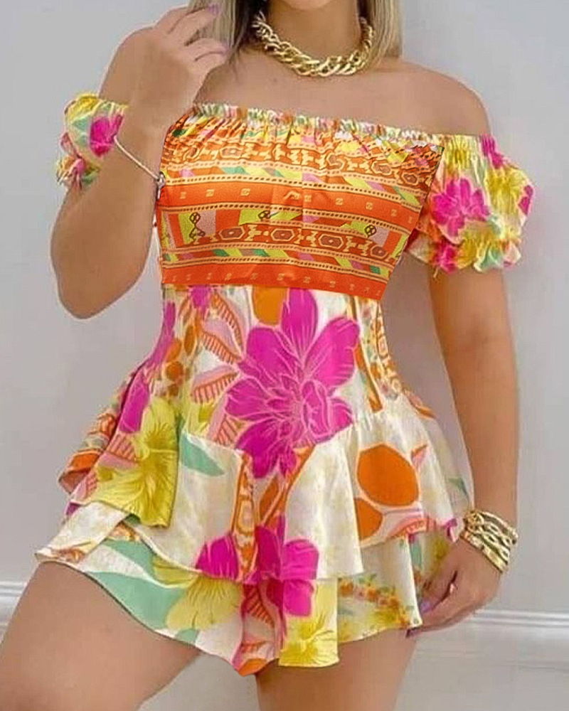 Off-shoulder Positioning Printing Dress