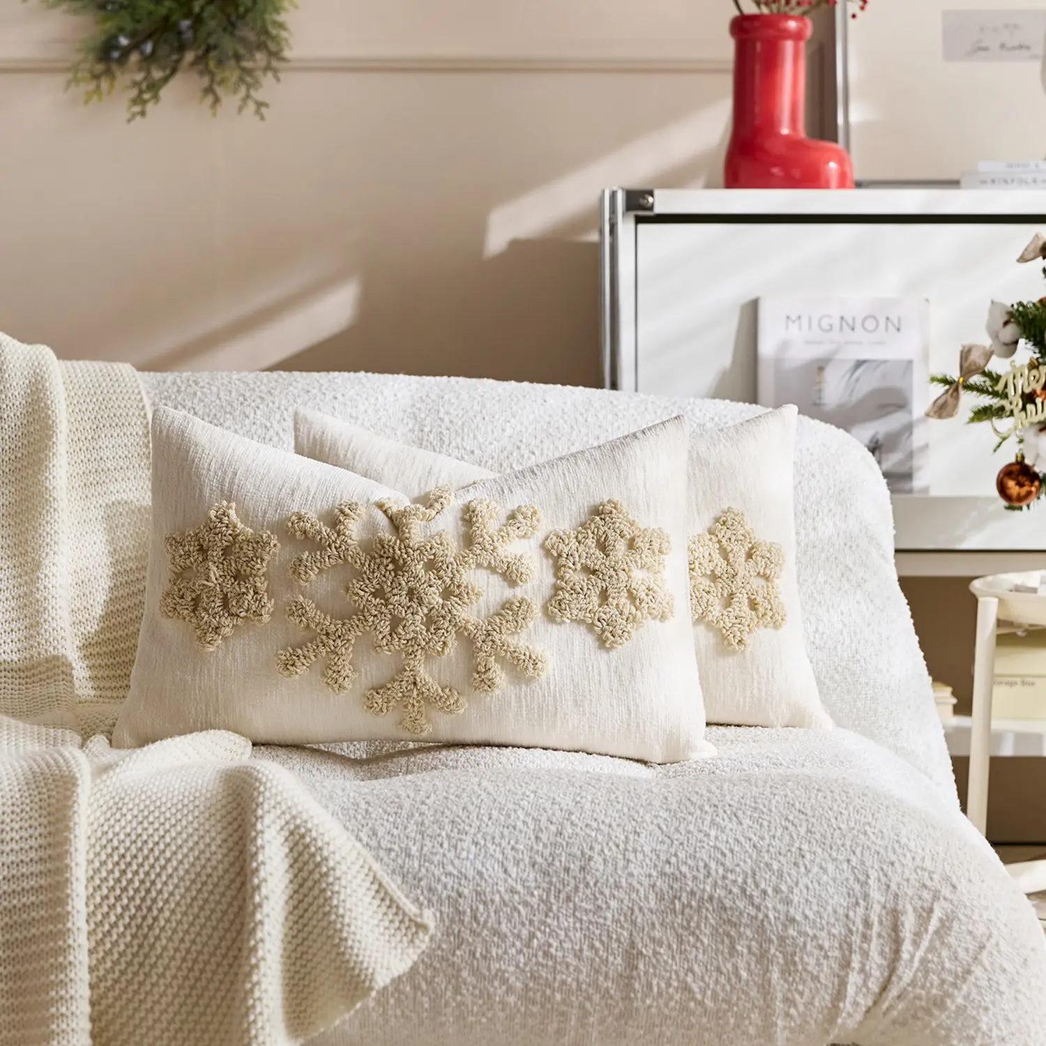 Bohemian Embroidered Pillowcase With Christmas Snowflakes