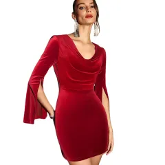 Autumn And Winter New High-end Slim Dress - Red - View 1