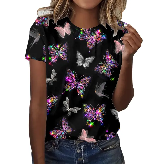 Round Neck Butterfly Digital Printing Leisure Pullover Short Sleeve Yldx235291 - Shop at LoveMi