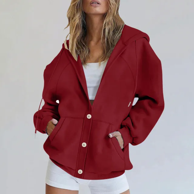 Women's Casual Solid Color Cardigan Jacket Wine Red - Shop at LoveMi