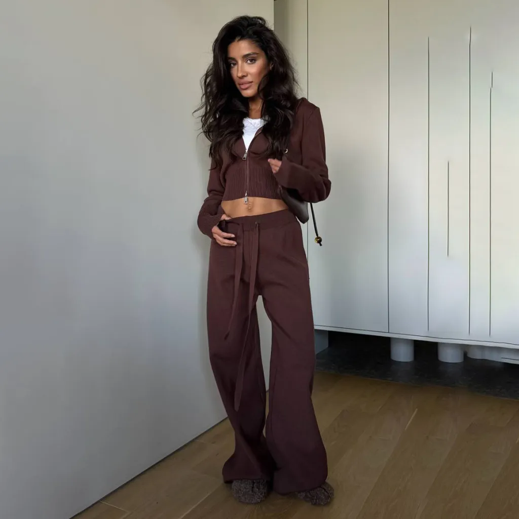 Top Drawstring Wide-leg Straight-leg Pants Slimming - Zy5365 Brown