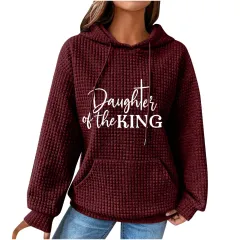 Women's New Small Plaid Pocket Long Sleeve Solid Colour Printing Top - Wine Red 6 - View 1