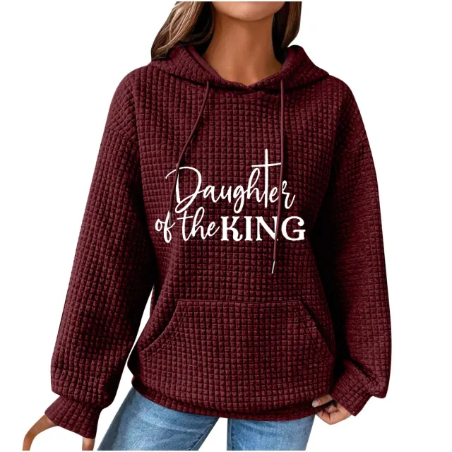 Women's New Small Plaid Pocket Long Sleeve Solid Color Printing Top Wine Red 6 - Shop at LoveMi