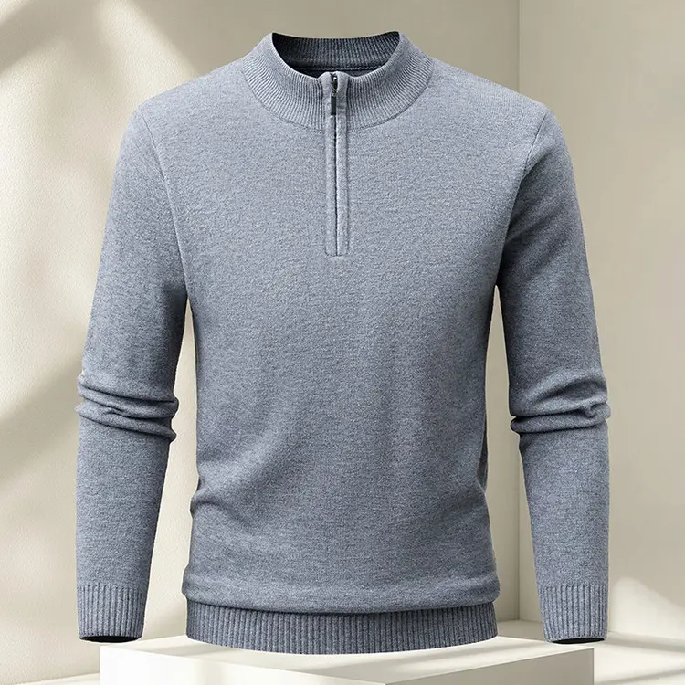 Men's Half-zip Knit Sweater Pullover Solid Color