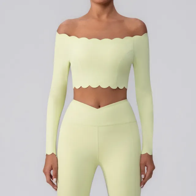 Off shoulder Yoga Clothing Top Push Up With Breast Pads Warm Yellow - Shop at LoveMi