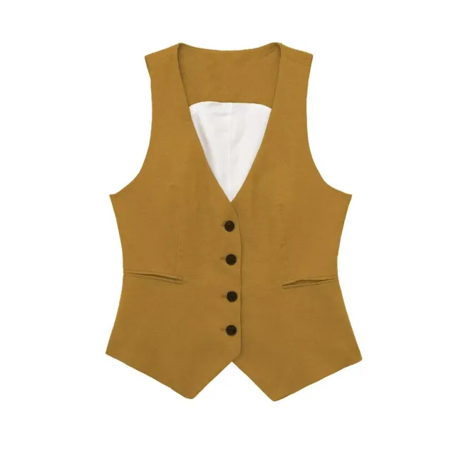 Linen Double Breasted Suit Coat Vest Straight leg Pants Suit Ginger Vest - Shop at LoveMi