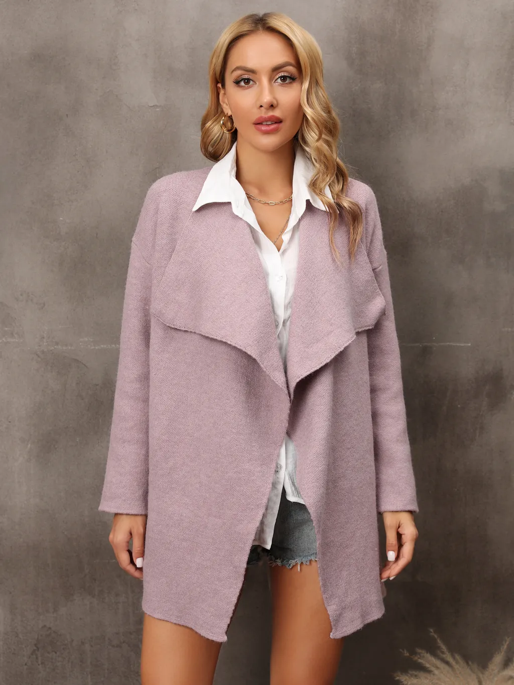 Plus Size Women's Long Fashion Coat - Purple