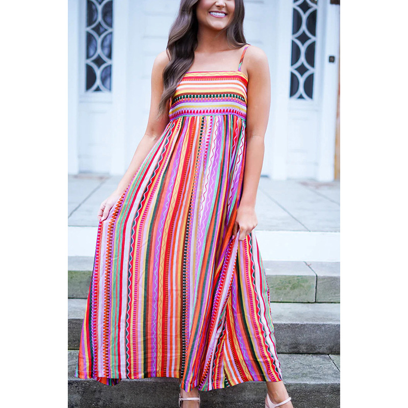 Color Striped Spaghetti Straps Dress