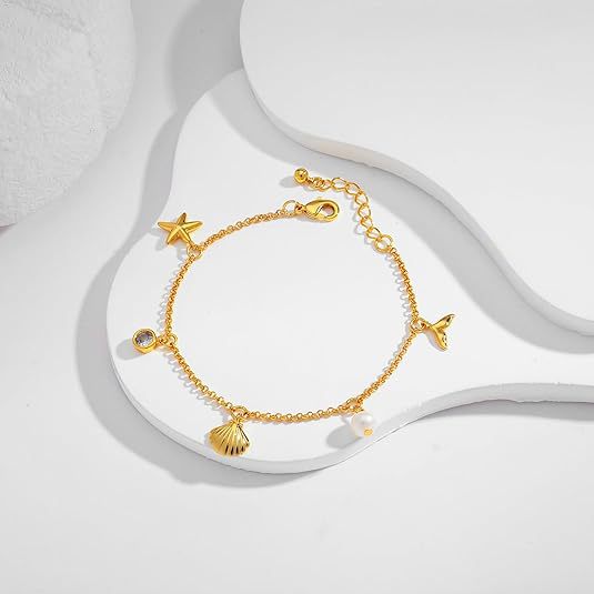 Starry Shell Fish-Tail Copper-Plated 14K Gold Bracelet
