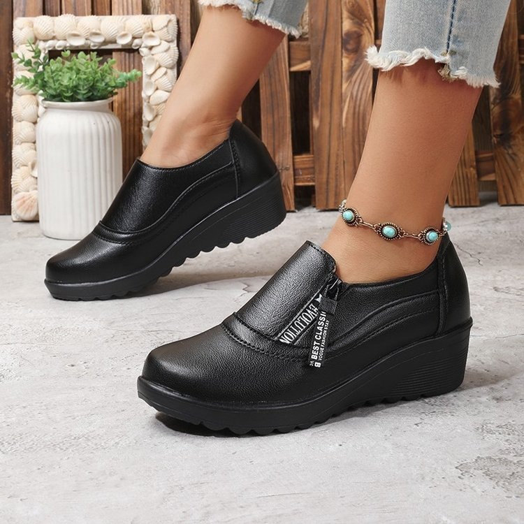 Black Wedge Heel Mom Shoes Womens Soft-soled Work Shoes
