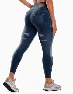 Fashion New Denim Print Yoga Pants Women - Bstm0015 Purplish Blue - View 1
