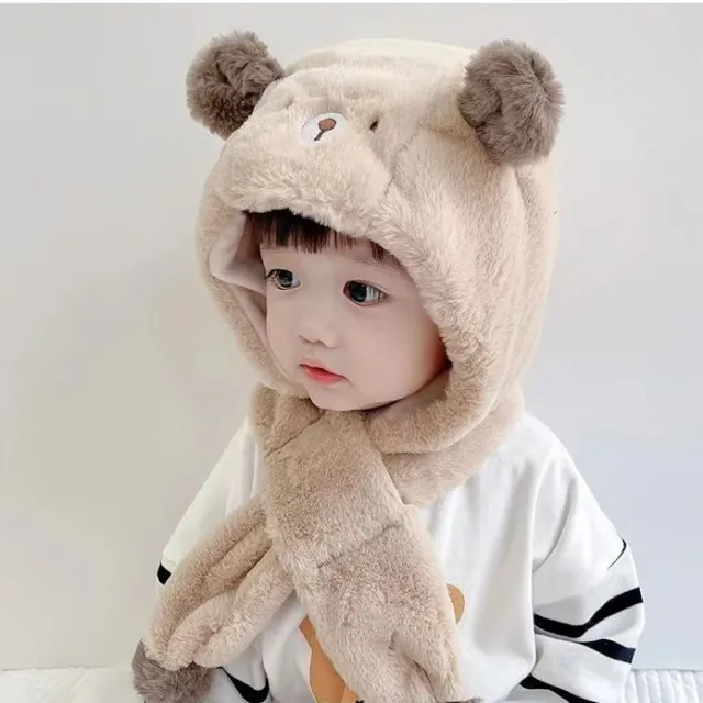 Fleece lined Thickened Girls' Cute Hat Scarf Light Khaki - Shop at LoveMi