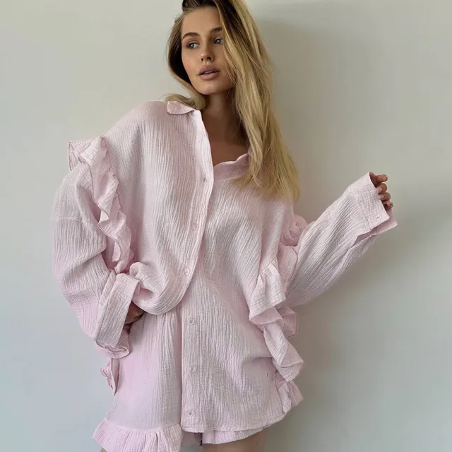 Women's Loose Comfortable Skin friendly Pajamas Pure Cotton Pink - Shop at LoveMi