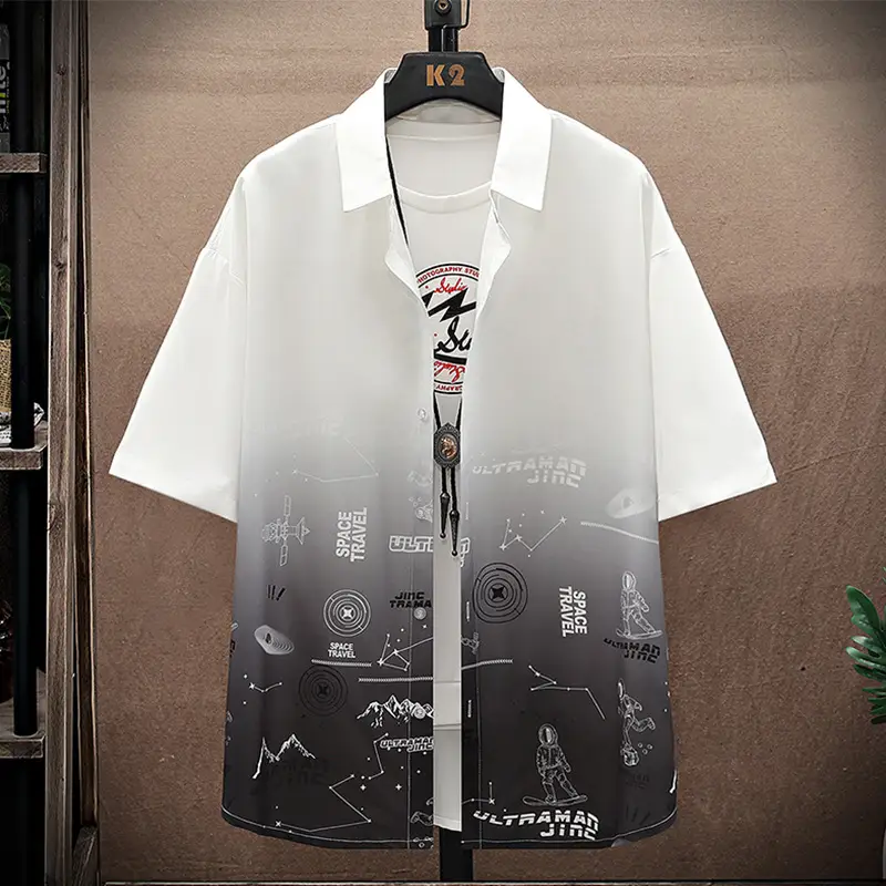 Summer Thin Ice Silk Shirt Loose Collar T-shirt Fattening Type Fat Man