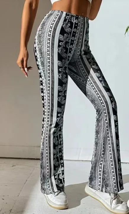 Women's Tight Retro Print Bootleg Pants 7 Style M - Shop at LoveMi