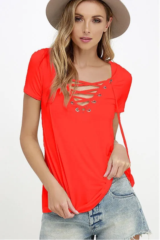Women's Fashion Casual Solid Color Short sleeved Tops Orange - Shop at LoveMi