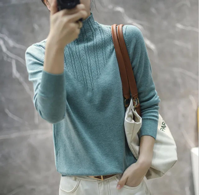 Lace Mock Neck Sweater Women's Pullover Long Sleeves Outer Match Grass Green - Shop at LoveMi