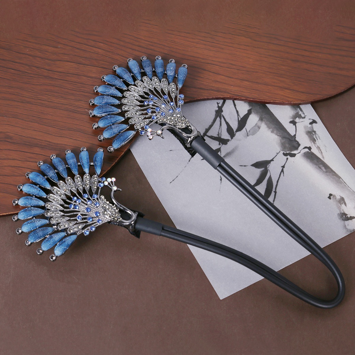 Retro Blue Peacock Style Diamond Studded Pearl Hair Clip Exquisitely Elegant For Curls And Twists — foto 4