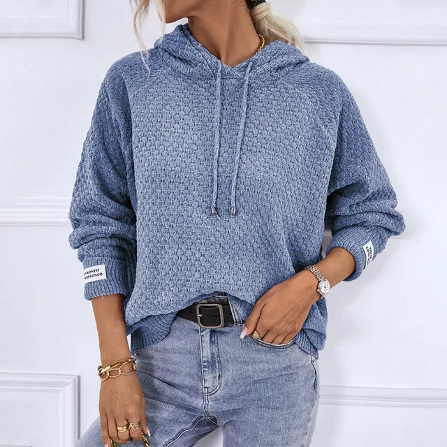 Women's Fashion Casual Hooded Drawstring Sweater Blue - Shop at LoveMi