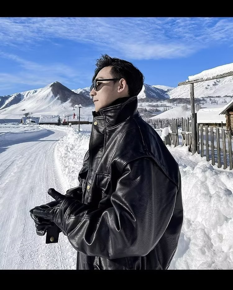 Lapel Casual Handsome Loose Motorcycle Leather Jacket Coat